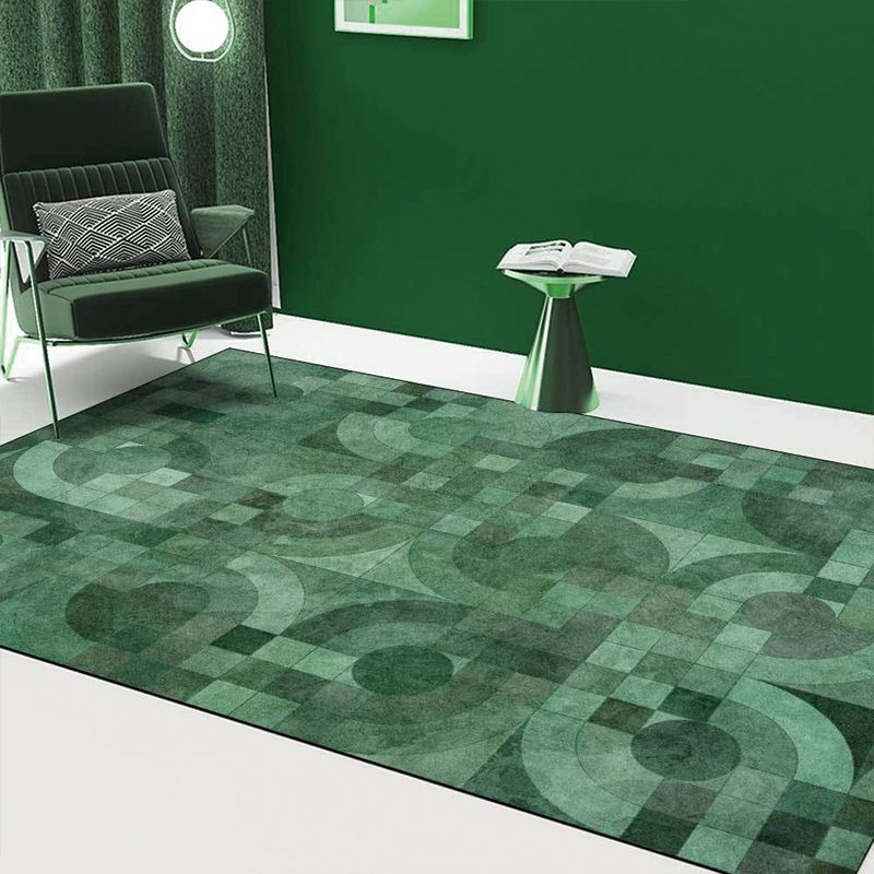 Green Novelty Rug Polyester Geometric Rug Washable Non-Slip Backing Carpet for Living Room
