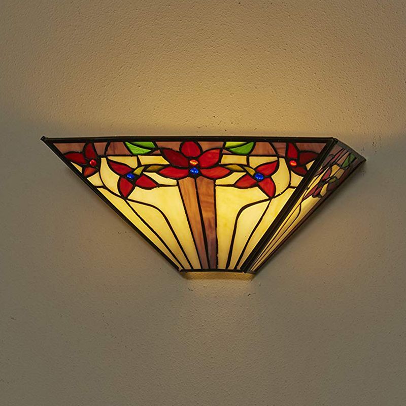 Floral Wall Sconce Light Mission Style Stained Glass 1 Light Wall Mount Light for Dining Room