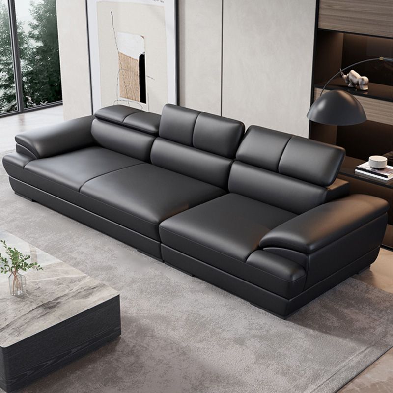 Genuine Leather Pillow Top Arm Sectional Sofa 27.55"High Cushion Back Sofa,Black