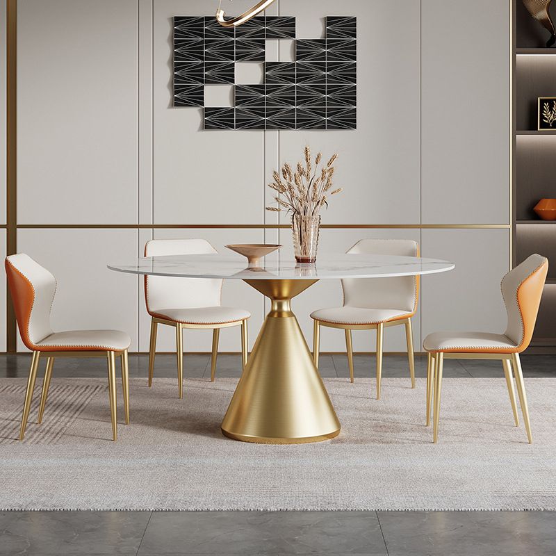 Glam Dining Table Set 1/4/5/7 Pcs Round Sintered Stone Dining Table with Wingback Chairs