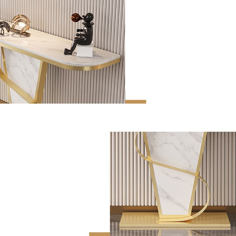 Glam Stone Console Sofa Table Half Moon Metal End Table for Hall