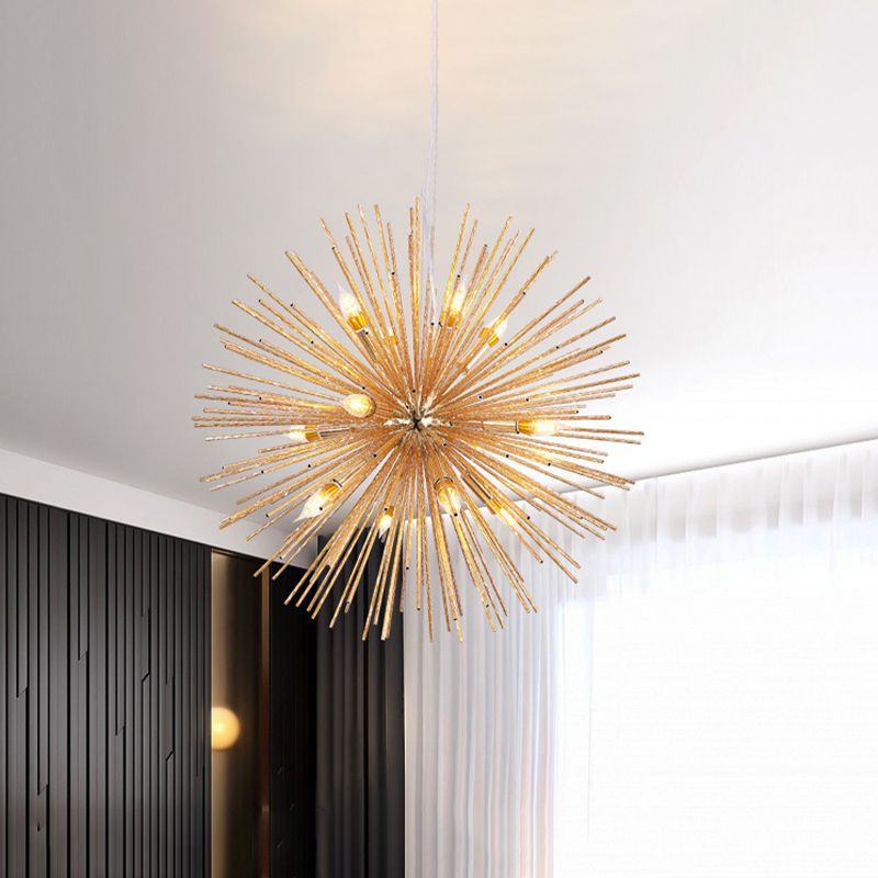 Lampada sospesa di riccio di mare moderno in alluminio in alluminio a 12 luci che illumina il lampadario in oro