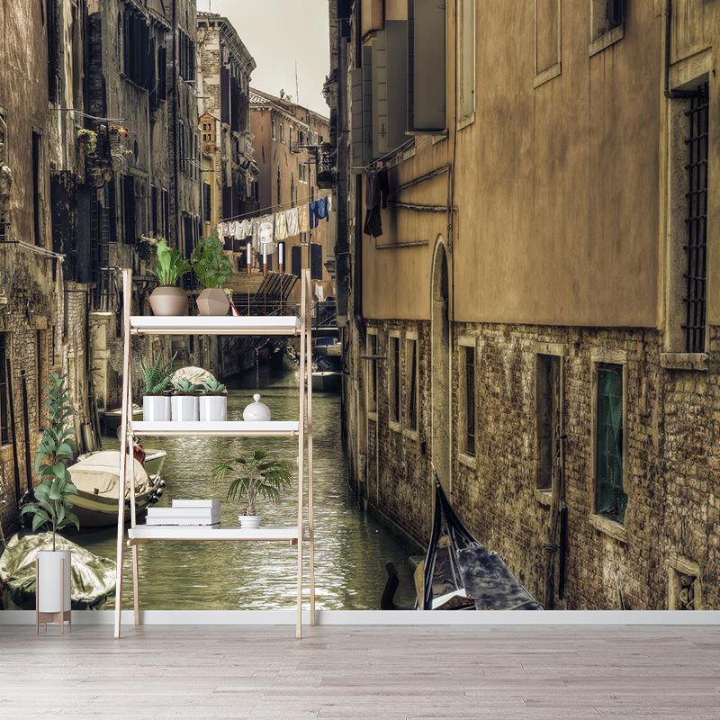 Waterproof Venice Floating City Mural Modern Non-Woven Wall Covering, Customized Size