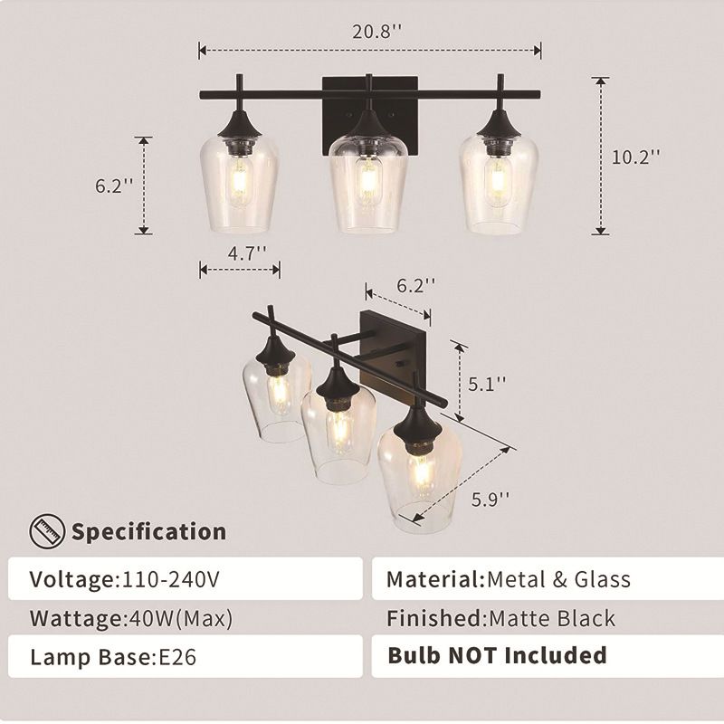 Transparente Glasbecherform Eitelkeitsspiegel Lichter Industriestil Eitelkeitsvorrichtungen für Badezimmer