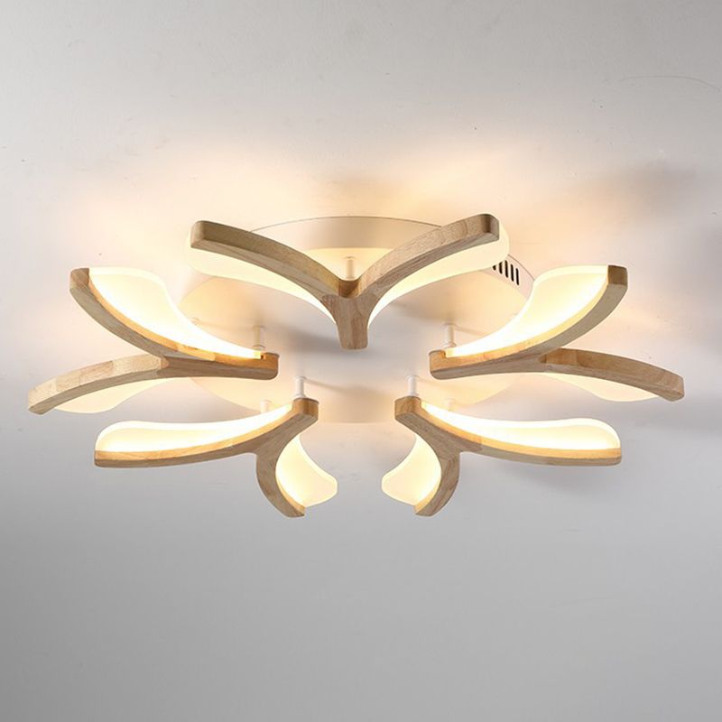 Satélite artificial de color madera cruda semiintegrado, lámpara de techo de madera moderna y simple con pantalla de acrílico