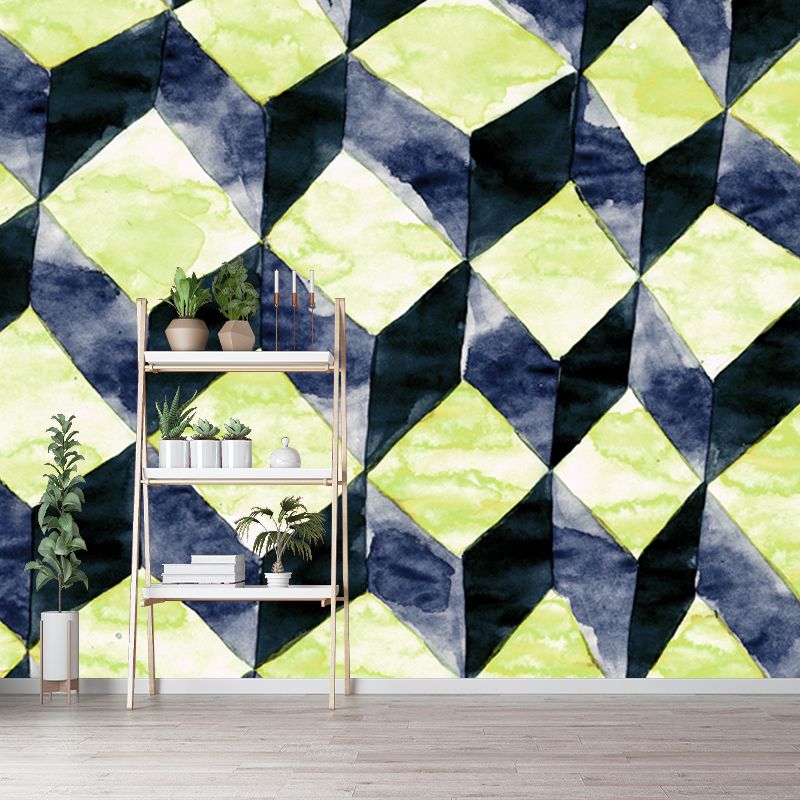 Huge Matrix Cubes Wallpaper Mural Yellow Non-Woven Wall Covering, Washable, Custom Printed