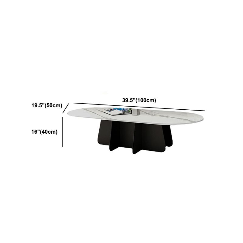 Glam Style Oval Coffee Table with Marble Top and Iron Base in Black