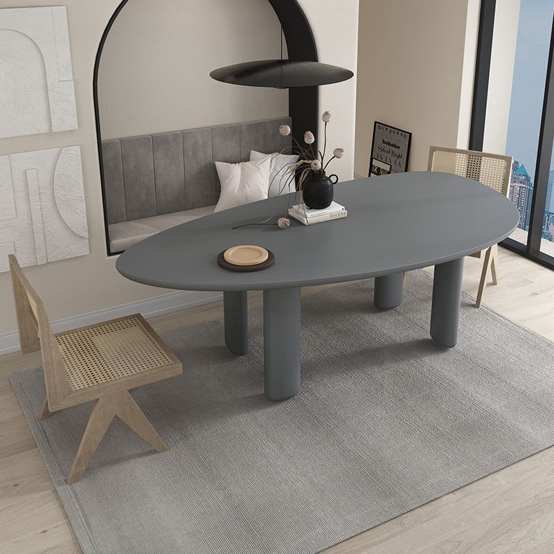 Nordic Simple Solid Wood Table for Restaurant Oval Table with Three Pedestal