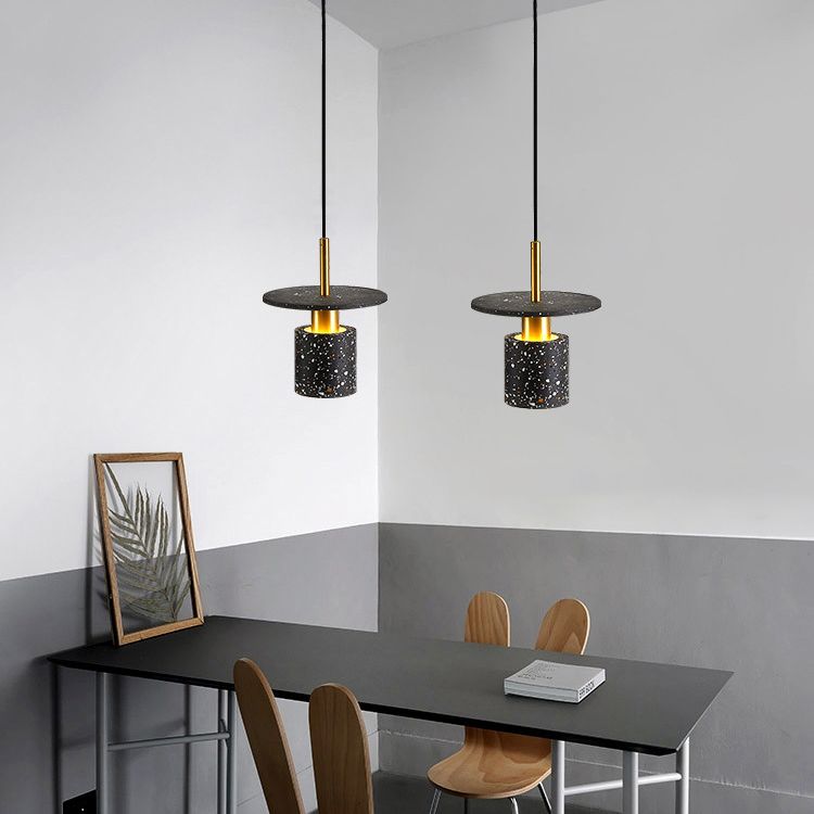 Terrazzo Hat Shaped Pendant Light Nordic Single-Bulb Ceiling Light for Kitchen Bar