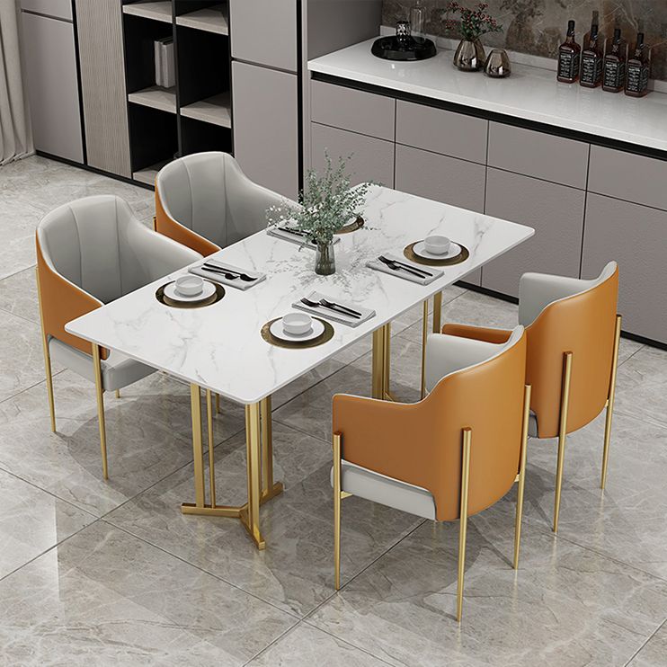 Sintered Stone White Dining Table Traditional Luxury Dining Table with Metal Base