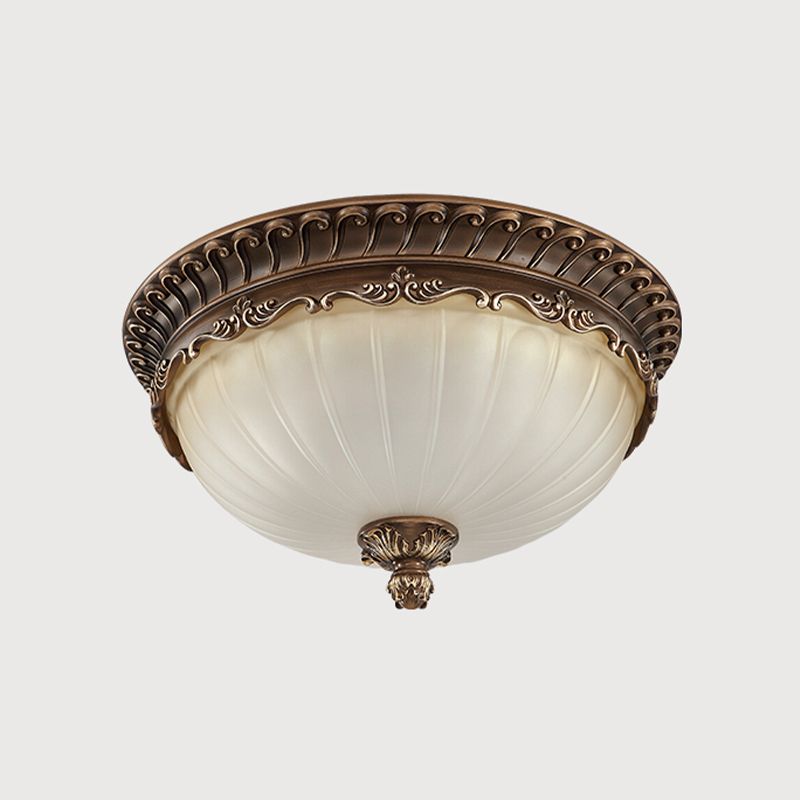 Country Style Domed Ceiling Light White Glass Flush Mount Lighting Fixture