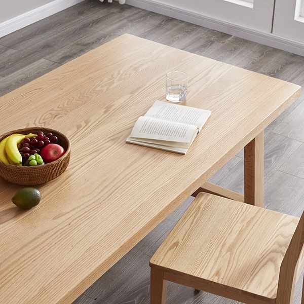 Modern Rectangular Light Brown Solid Wood Dining Table with Trestle