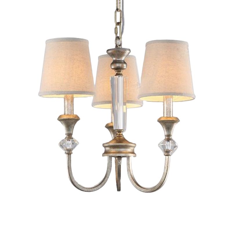 Cone Living Room Pendant Chandelier Traditional Fabric 3/6 Lights White Hanging Fixture with Curved Arm