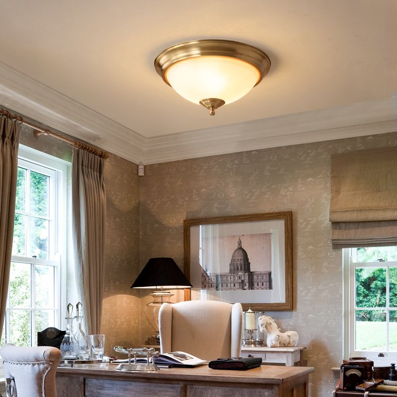 Glas-Bronze-Deckenleuchte im Kolonialstil, Kupferschale, Unterputzmontage für Innenräume