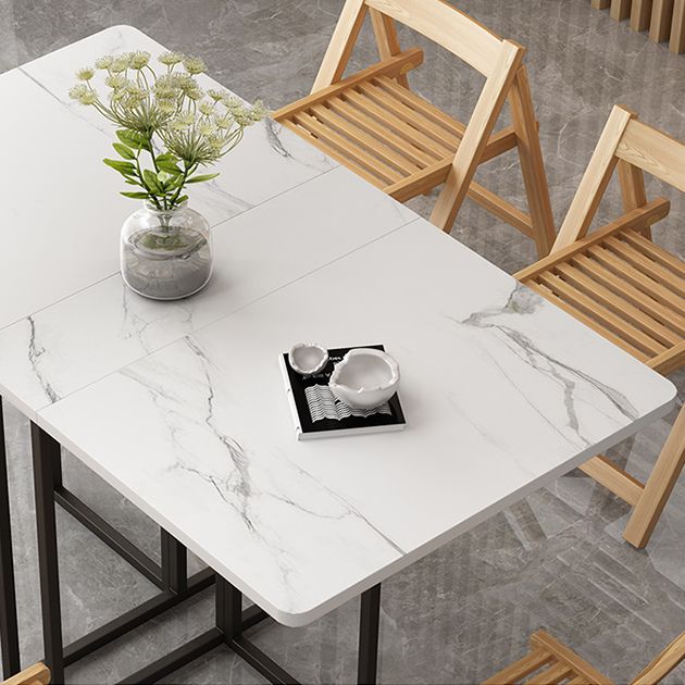 Foldable Artificial Wooden Top Dining Table Extendable Rectangle Table with Trestle Base