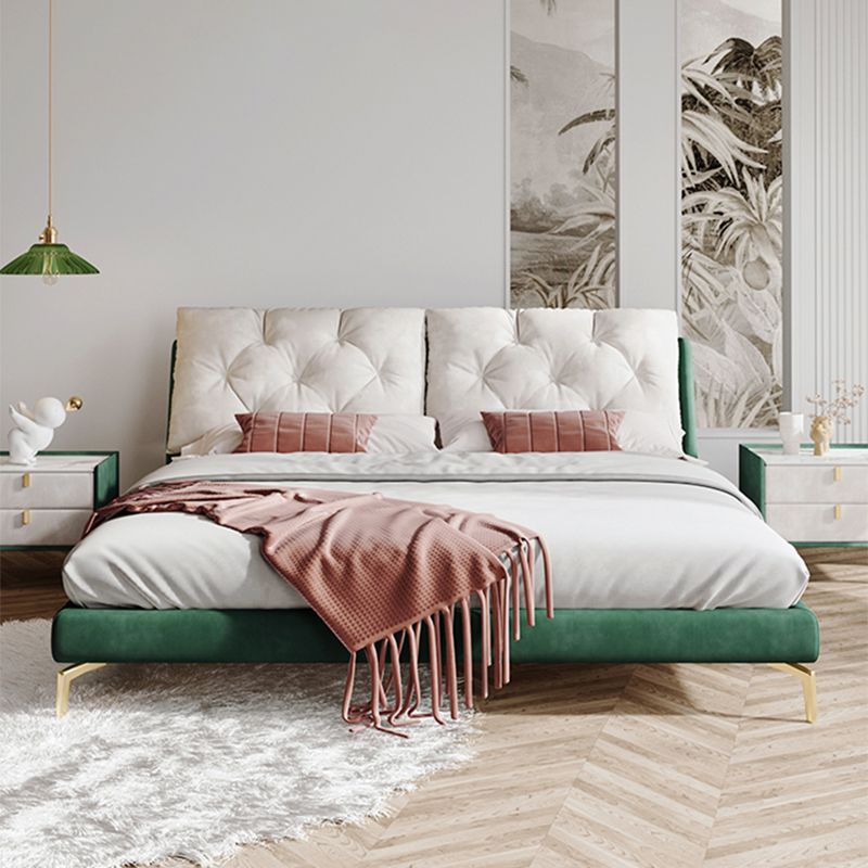 Luxurious Tufted Upholstered Bed Frame King and Queen Size Panel Bed in Dark Green