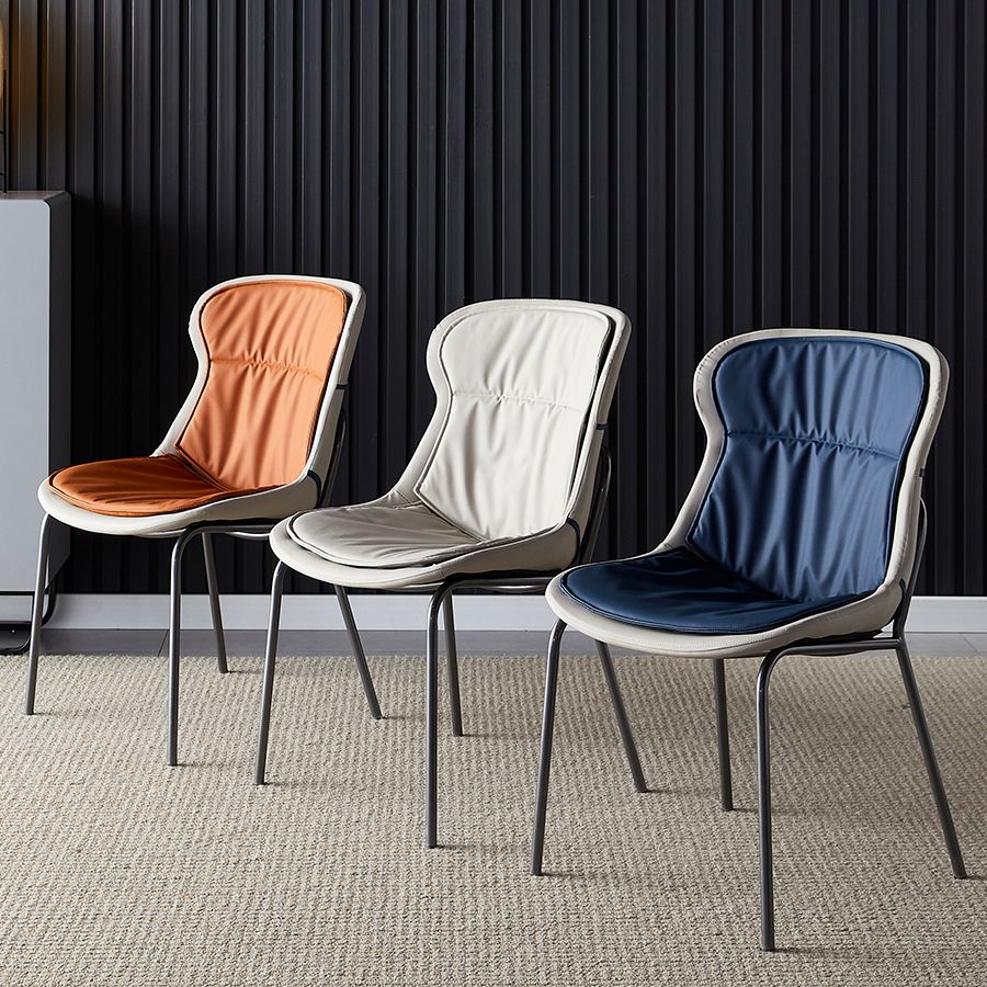Industrial Style Leather Dining Armless Chairs Solid Back Dining Chair for Kitchen