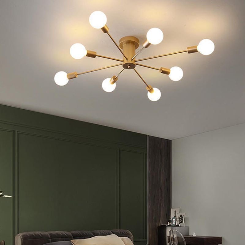 Minimalism Sputnik Flush Mount Metal Semi Flush Mount Light for Living Room