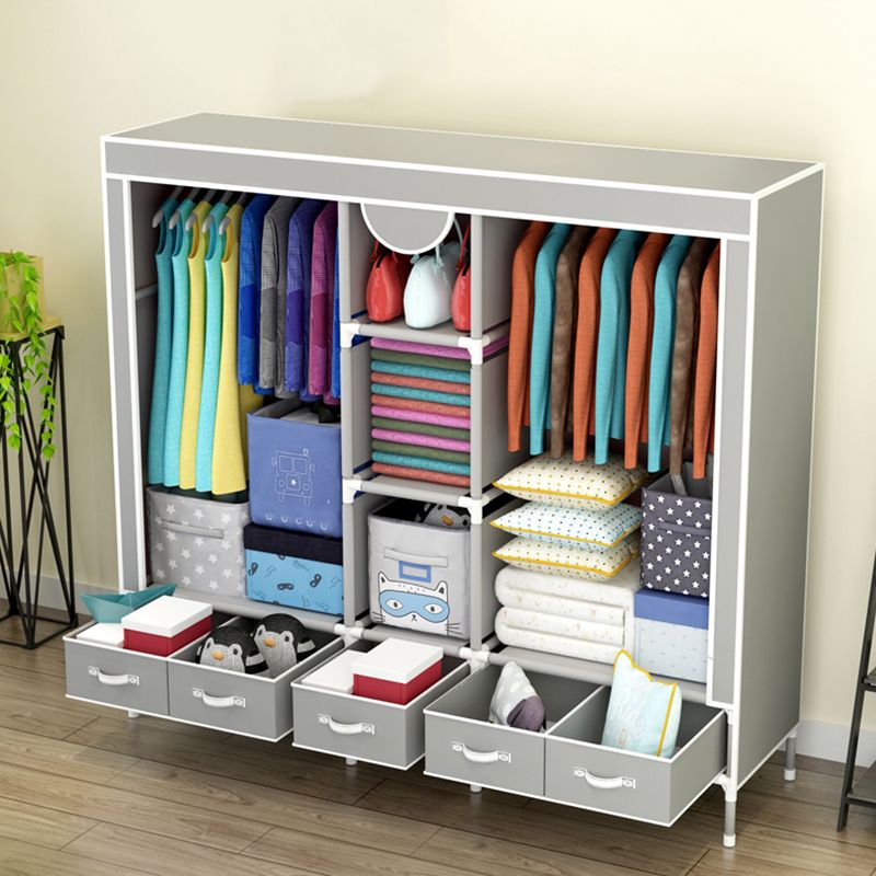 Modern Bedroom Wardrobe Armoire Steel Frame Wardrobe with Drawers