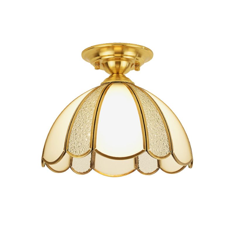 Plafonnier en laiton, luminaire traditionnel en verre, plafonnier encastré avec ombrage