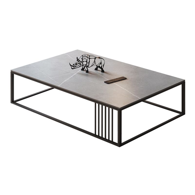 Glam Rectangle Stone Top Coffee Table with Steel Frame Base 1 Piece