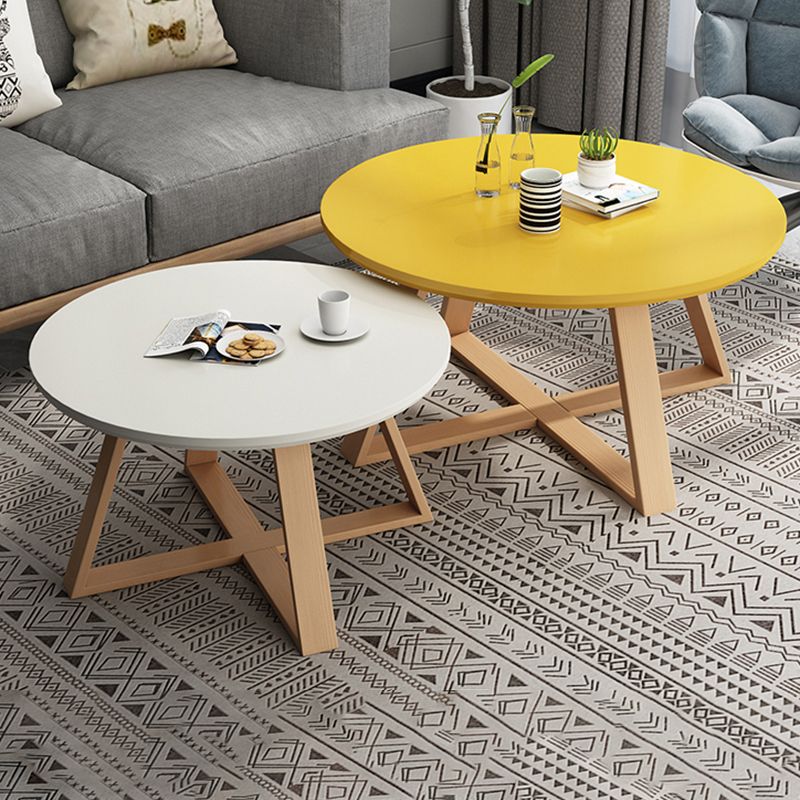 Contemporary Round Wood Coffee Table Cross Legs Cocktail Table