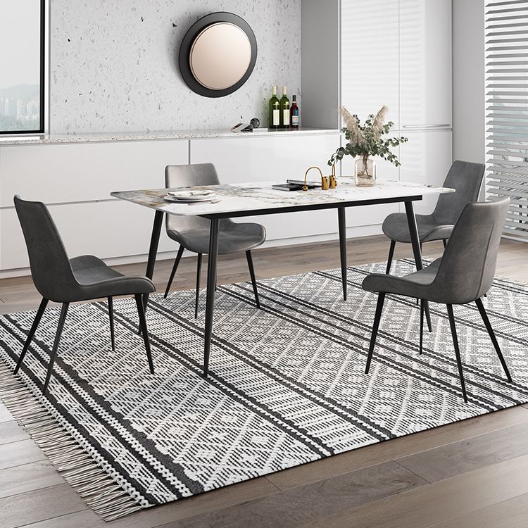 Rectangle White Dining Table Sintered Stone Table Industrial with 4 Legs