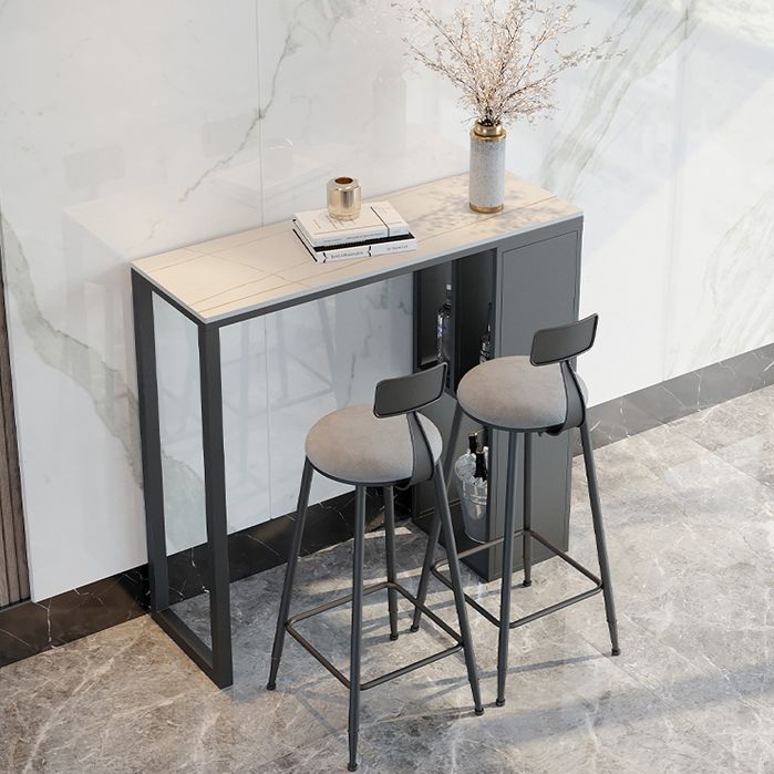 Modern Rectangle Bar Dining Table Stone and Metal Bar Table with Storage Base