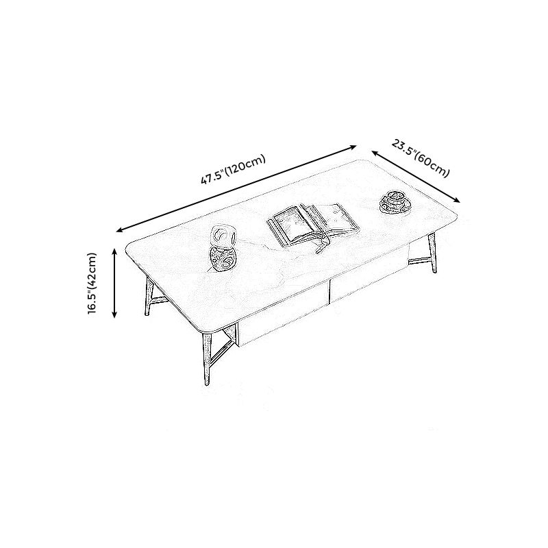 4 Legs Base Rock Slate Top Cocktail Table Metal Iron Base Rectangular Coffee Table