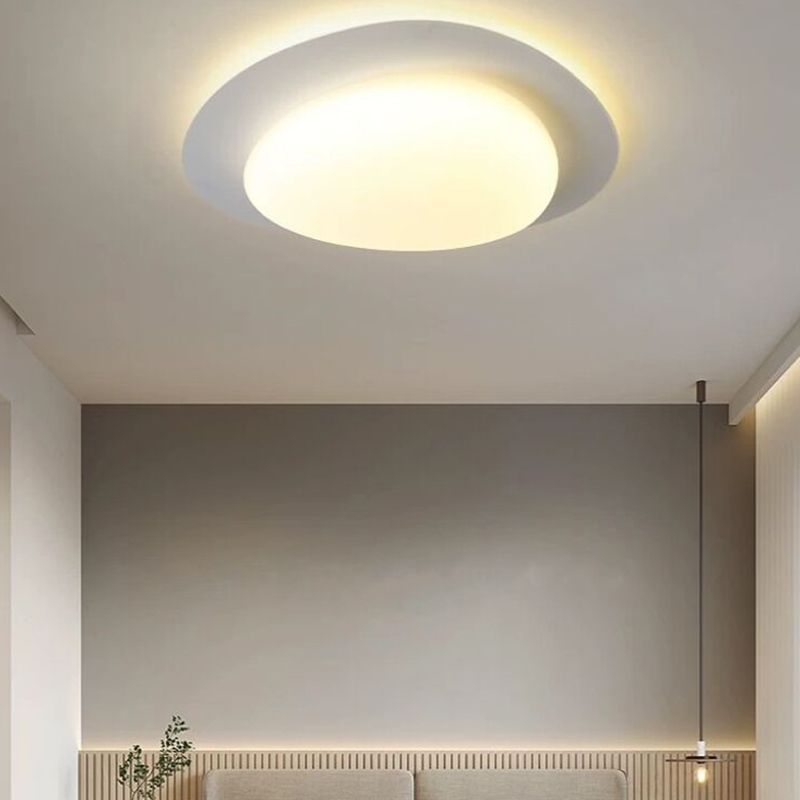 1 - Light Flush Mount in Cream White Metal and Acrylic LED Flush