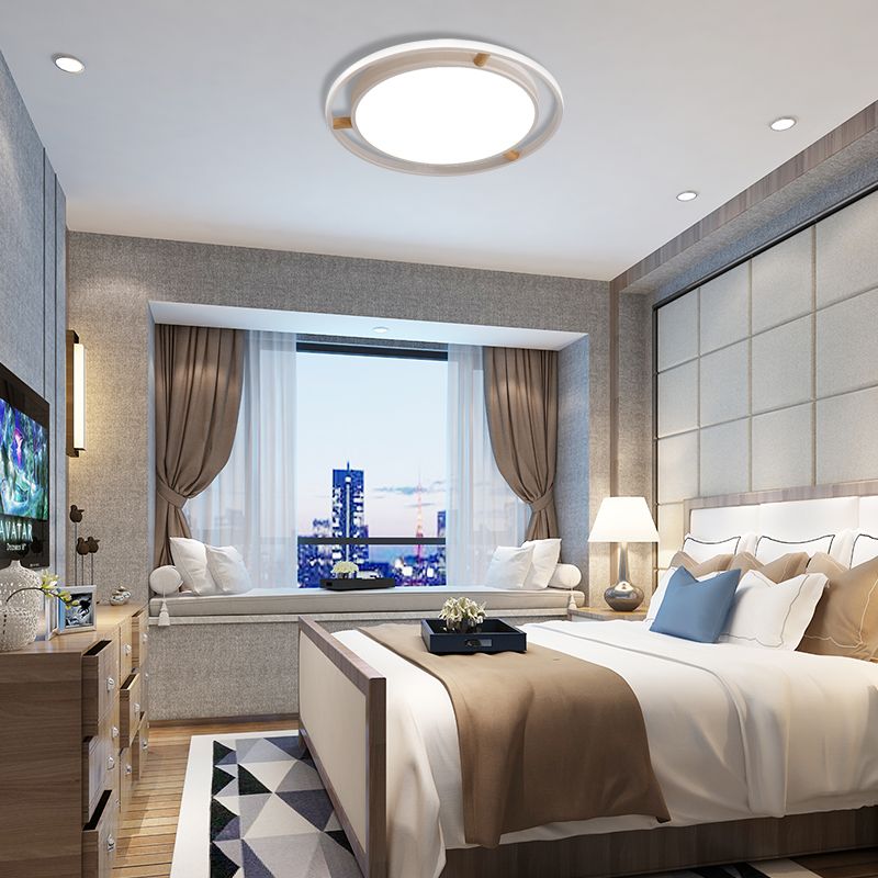 Nordische LED Deckenbündelleuchte Weiß/Grün/Grau Zweikreis dünne Flushmount Beleuchtung mit Holz Arm, 16 "/19.5" /23.5 " W