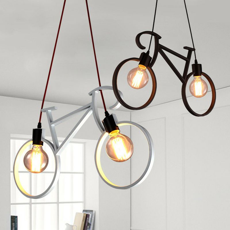 Bicycle Bedroom Pendant Light Metallic 2 Bulbs Art Deco Suspended Lighting Fixture