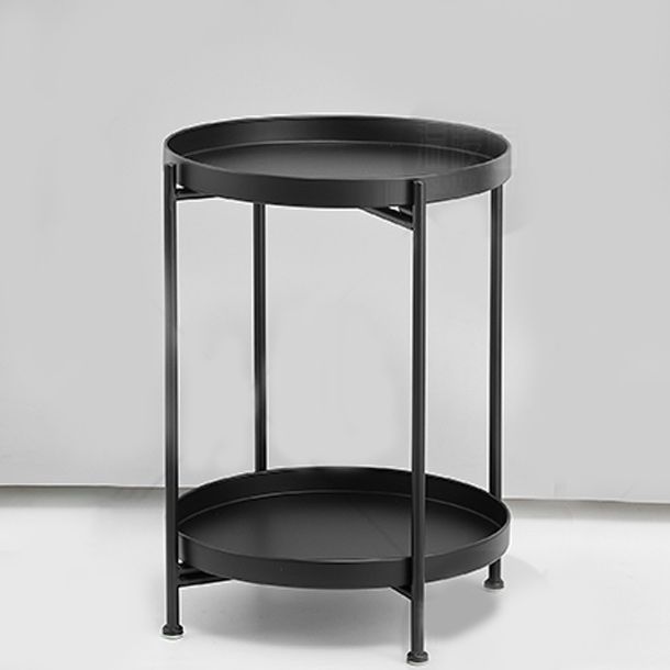 Mid-Century Round Tray Top Side Table Metal 4 Legs End Table with Shelf