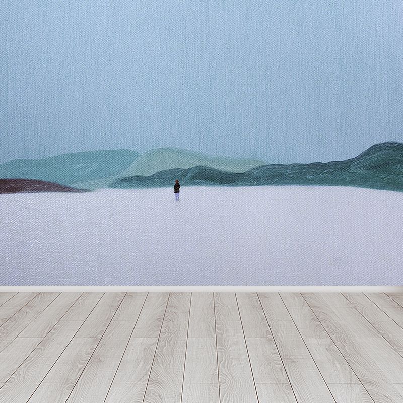 Blue Quiet Mountains Wall Mural Stain-Proof Modern Artistic Living Room Wall Decor
