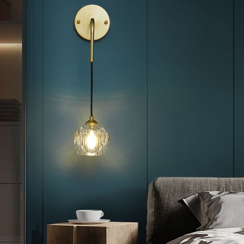 1-Light Contemporary Crystal Wall Sconce Armed Wall Light Lamp for Bedroom