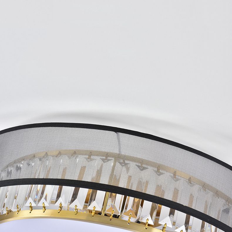 Modern Flush Light Drum Ceiling Lighting with Crystal and Fabric for Bedroom