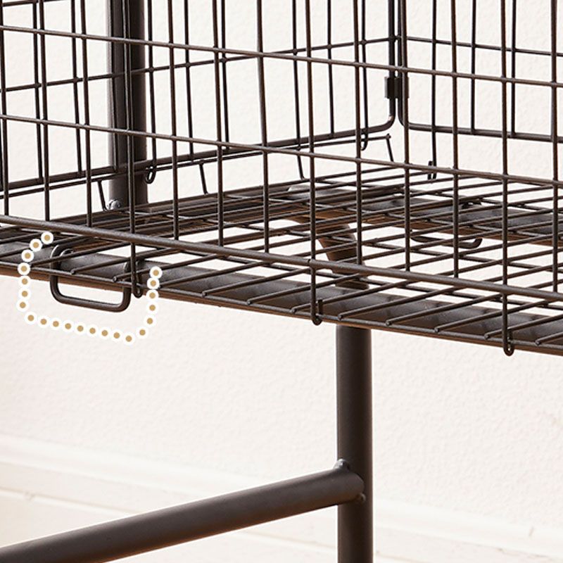 Contemporary Metal Coat Hanger Storage Basket Lower Shelf and Castor Entry Hall Tree