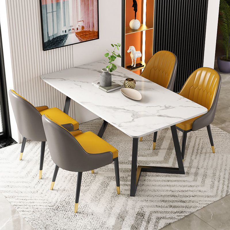 Stone Top Dining Table White Traditional Luxury Table with Sled Base