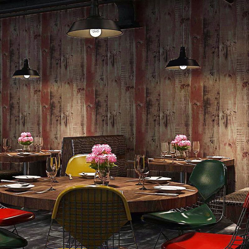 Vintage Non-Pasted Wall Covering Pastel Red Beachwood Wallpaper Roll, 33'L x 20.5"W