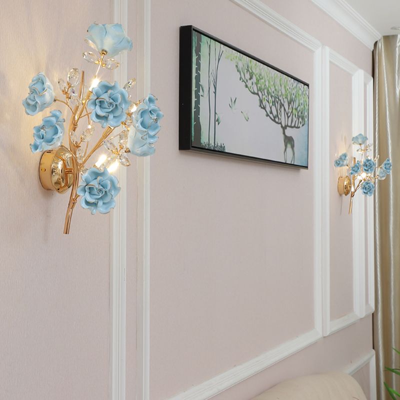 Crystal Flower Shape Wall Light Modern Multi Lights Wall Light Sconce