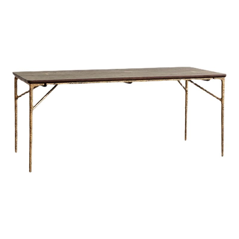 Traditionele luxe eettafel Bruine vaste houten eettafel met metalen basis