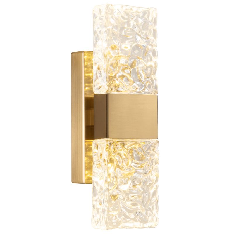Rectangular Ripple Crystal Indoor Wall Light Postmodern Style Lighting Sconce in Electroplated Gold for Living Room