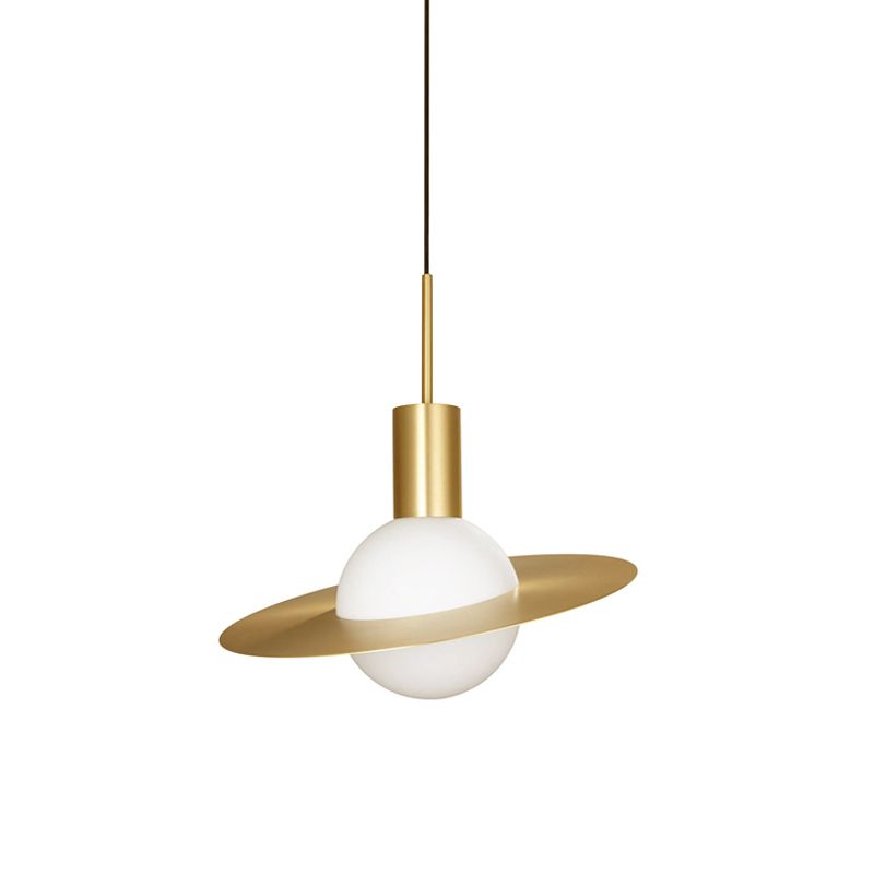 Gold Planetoid Hanging Light Kit postmoderne einmischende Single -Opalin -Glasendecke Anhänger über Tisch