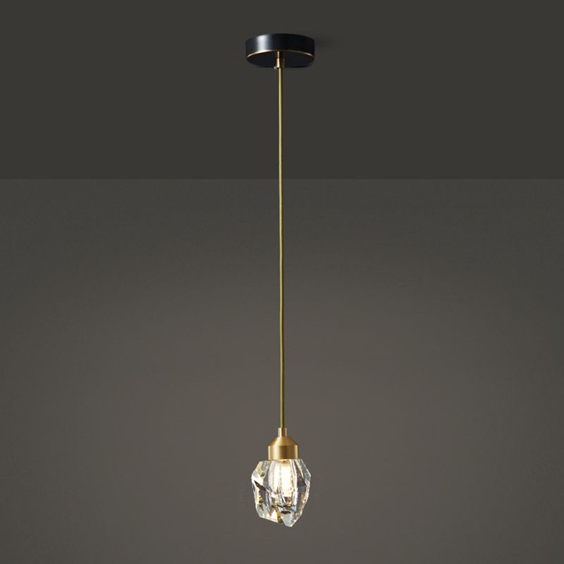 Minimalistische hangende lamp zwart-gouden edelsteenvormige hanger met kristalschaduw voor restaurant