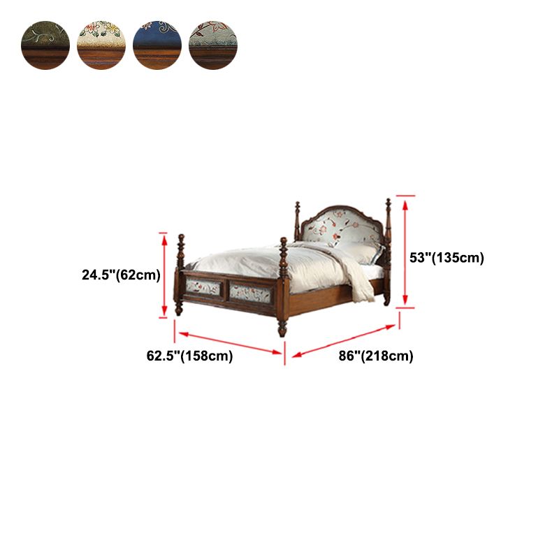 Traditional Wooden Panel Standard Bed, Arched Headboard Bed with Distressed Wood