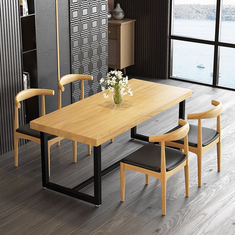 Industrial Trestle Base Dining Table Rectangle Solid Wood Dining Table