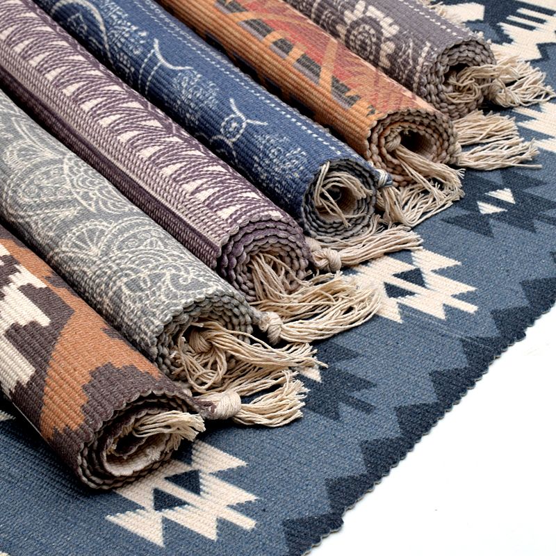 Boho Geometric Indoor Rug Multi Color Cotton Rug Machine Washable Area Carpet for Living Room