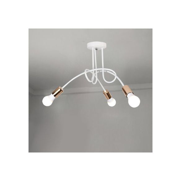 Loft Style Twisted Semi Flush Light with Open Bulb 3/5 Heads Metal Ceiling Light Fixture in Gold