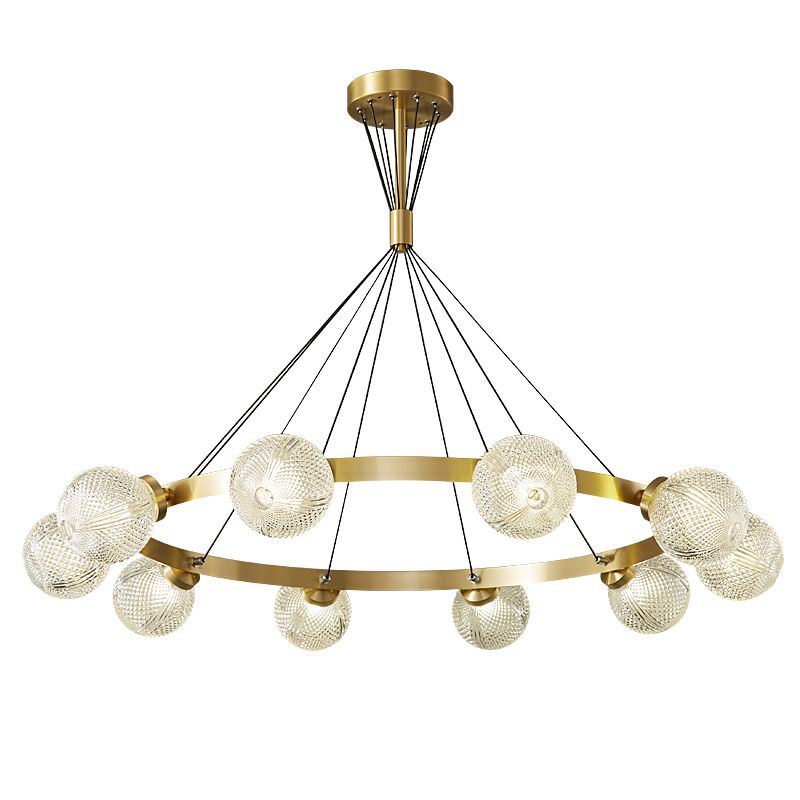 Lattice Glass Ball Chandelier Postmodern Style Brass Ceiling Light for Living Room