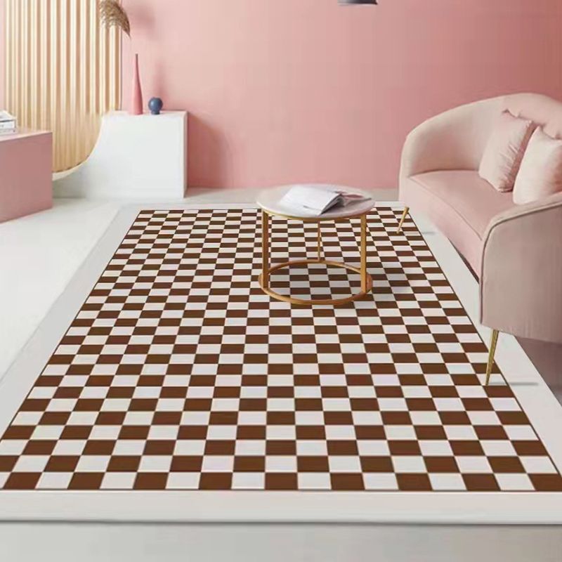 Yellow Modern Carpet Polyester Checked Pattern Carpet Washable Carpet for Drawing Room